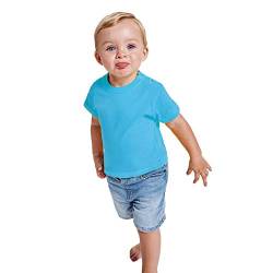 Buntes T-Shirt mit kurzen Ärmeln für Babys, aus 100 % Baumwolle, bequem, weich, warm und angenehm anzufassen., Modern, K-38, Blau, K-38 6 meses von 24 JOYAS