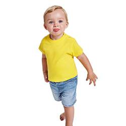 Buntes T-Shirt mit kurzen Ärmeln für Babys, aus 100 % Baumwolle, bequem, weich, warm und angenehm anzufassen., Modern, K-38, Gelb, K-38 6 meses von 24 JOYAS