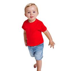 Buntes T-Shirt mit kurzen Ärmeln für Babys, aus 100 % Baumwolle, bequem, weich, warm und angenehm anzufassen., Modern, K-38, Rot, K-38 12 Monate von 24 JOYAS
