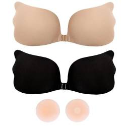 24Ersi Klebe BH, 2 Stück BH Rückenfrei, mit 2 Silikon Brüste Nipplepads Wiederverwendbare,Klebe BH Push Up,Hautschützend Rückenfreier BH Geeignet für Jeden Anlass und jedes Outfit von 24Ersi