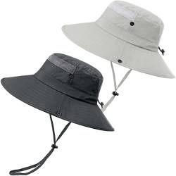 2 Stück Boonie Sonnenhut Herren Bucket Hat UV-Schutz Faltbar Wasserdicht Outdoor Sonnenschutz Hut Fischerhut Sommer Gartenhut Wanderhut Anglerhut Buschhut Unisex (Dunkelgrau & Hellgrau, 2 Stück) von 29 IYEBRAO