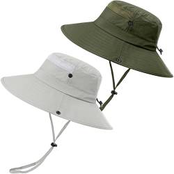 2 Stück Boonie Sonnenhut Herren Bucket Hat UV-Schutz Faltbar Wasserdicht Outdoor Sonnenschutz Hut Fischerhut Sommer Gartenhut Wanderhut Anglerhut Buschhut Unisex (Hellgrau & Armeegrün, 2 Stück) von 29 IYEBRAO