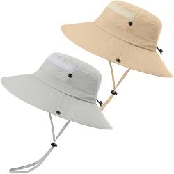 2 Stück Boonie Sonnenhut Herren Bucket Hat UV-Schutz Faltbar Wasserdicht Outdoor Sonnenschutz Hut Fischerhut Sommer Gartenhut Wanderhut Anglerhut Buschhut Unisex (Hellgrau & Khaki, 2 Stück) von 29 IYEBRAO