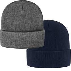 2 Stück Classics Beanie Mütze Herren Damen,Unisex Wintermütze,Knit Cuffed Beanie Hat,Dehnbar Weiche Strickmütze für läuft Autofahren Radfahren Arbeiten Outdoor (Dunkelgrau und Navy blau,2 Stück) von 29 IYEBRAO