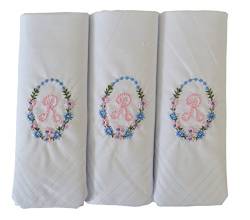 3er Pack Damen/Damen bestickt Initialen Taschentücher mit weißem Satin Rand, R von 2Cozee