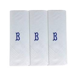 Herren/Männer 3er Pack Taschentücher, schlicht weiß mit Namensinitiale aus 1 Buchstaben, B von 2Cozee