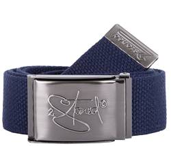 2Stoned Stoffgürtel Canvas Belt Navy, Matte Schnalle Geprägt, 4 cm breit für Damen und Herren von 2Stoned