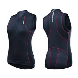 2 x u Damen Multisport Singlet, Unisex - Erwachsene Damen, Schwarz/Neonrot, X-Large von 2XU