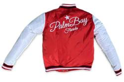 2chilly Herren Collegejacke Bomberjacke College Varsity Bomber Jacket Nylon Jacke Vintage Palm Beach Florida (M, red-white) von 2chilly