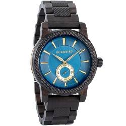 2win Herren-Armbanduhr aus Holz, luxuriös, stilvoll, minimalistisch, blaues Zifferblatt, analog, handgefertigt, Quarz-Armbanduhr mit Geschenk-Holzbox, Blau von 2win