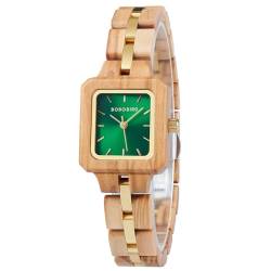 2win Holzuhren für Damen, einzigartig, modisch, lässig, japanisches Uhrwerk, Geschenk für Damen, mit grünem und rotem Zifferblatt, Grün , Holzuhr von 2win