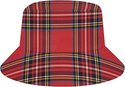 321 Fishermütze Roter Schwarzer Büffel-Schottischer Tartan-Plaid Kariert Unisex Bucket Hüte Uv Schutz Freizeithut Mode Sommerhut Für Reisen Camping Mädchen von 321