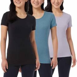 32 Degrees Cool Damen 3er-Pack Kurzarm U-Ausschnitt T-Shirts, Schwarz/Blau/Lavendel, L von 32º DEGREES