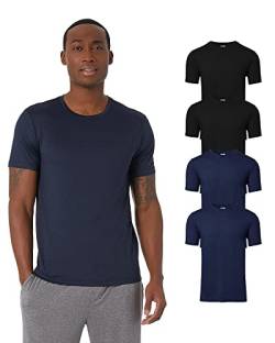32 Degrees Herren T-Shirt mit Rundhalsausschnitt, geruchshemmend, schnell trocknend, 4-Wege-Stretch, 4 Stück, 2 Schwarz / 2 Marineblau, XL von 32º DEGREES