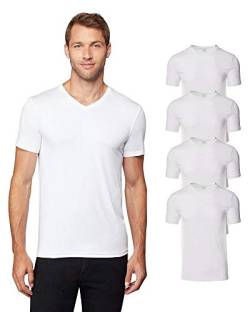 Herren-T-Shirt, 32 Grad, kühles V-Ausschnitt, geruchshemmend, schnell trocknend, 4-Wege-Stretch, 4er-Pack, Weiß (4 Stück), XL von 32º DEGREES