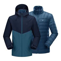 33,000ft 3-in-1 Herren Doppeljacke Wasserdichte 10000MM Regenjacke Winddichte Softshelljacke Warme Gefütterte Übergangsjacke Funktionsjacke für Männer mit 7 Taschen, Königsblau+Seeblau L von 33,000ft