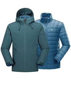 33,000ft 3-in-1 Herren Doppeljacke Wasserdichte 10000MM Regenjacke Winddichte Softshelljacke Warme Gefütterte Übergangsjacke Outdoorjacke Funktionsjacke für Männer mit 7 Taschen, Seeblau M von 33,000ft