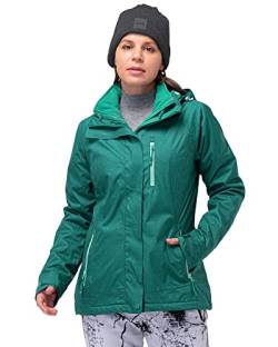 33,000ft 3 in 1 Jacke Damen Storm Jacket Winddicht Funktionsjacke, Atmungsaktiv Doppeljacke Regenjacke mit Softshelljacke Warm Skijacke Wasserdichte Winterjacke Grün 34 von 33,000ft