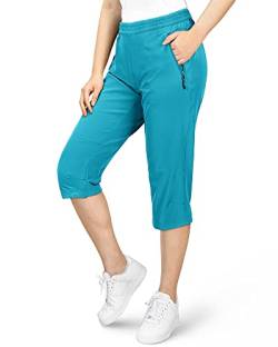 33,000ft Damen 3/4 Hose Capri Wanderhose Stretch Leichte Radhose Taschen Sommer Outdoor Golf Hose Blaugrün 34 von 33,000ft