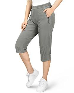 33,000ft Damen 3/4 Hose Capri Wanderhose Stretch Leichte Radhose Taschen Sommer Outdoor Golf Hose Grau-grün 36 von 33,000ft