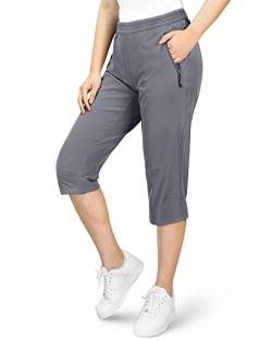 33,000ft Damen 3/4 Hose Capri Wanderhose Stretch Leichte Radhose Taschen Sommer Outdoor Golf Hose Hellgrau 36 von 33,000ft