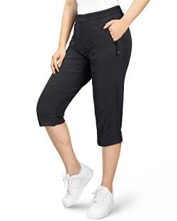 33,000ft Damen 3/4 Hose Capri Wanderhose Stretch Leichte Radhose Taschen Sommer Outdoor Golf Hose Schwarz 46 von 33,000ft