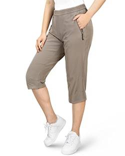 33,000ft Damen 3/4 Hose Capri Wanderhose Stretch Leichte Radhose Taschen Sommer Outdoor Golf Hose Stein Grau 40 von 33,000ft