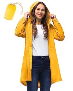 33,000ft Damen Dünne Wasserdichte Faltbar Regenmantel Regenjacke mit Kapuze, Leicht Atmungsaktive Lange Windbreaker Jacke für Frauen, Fahrrad Sport Outdoorjacke von 33,000ft