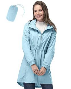 33,000ft Damen Dünne Wasserdichte Faltbar Regenmantel Regenjacke mit Kapuze, Leicht Atmungsaktive Travel Regenponcho, Lange Windbreaker Jacke für Frauen von 33,000ft