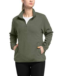 33,000ft Damen Fleece Pullover mit Halbreißverschluss Fleeceshirt Winter Warm Sweatjacke Microfleece Atmungsaktiv Fleecepulli für Reisen, Wandern Grüngrau 36 von 33,000ft