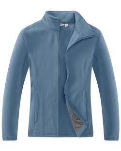 33,000ft Damen Fleecejacke mit Durchgehendem Reißverschluss Stehkragen Damen Leichte Fleece Jacke Antistatische Outdoor Damenjacke für Wandern und Freizeit, Graublau L von 33,000ft