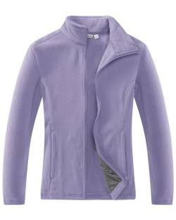 33,000ft Damen Fleecejacke mit Durchgehendem Reißverschluss Stehkragen Damen Leichte Fleece Jacke Antistatische Outdoor Damenjacke für Wandern und Freizeit, Hellviolett 2XL von 33,000ft