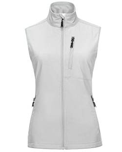 33,000ft Damen Leichte Laufweste Outdoor Softshell Weste Frau Ärmellose Jacke Winddichte Wasserdichte Atmungsaktive Vest Gilet für Laufen Golf Wandern Eisgrau S von 33,000ft