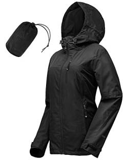 33,000ft Damen Regenjacke, wasserdicht, verstaubar, leicht, atmungsaktiv, Windbreaker, Regenmantel, Outdoor, winddicht, Laufen, Golf, Radfahren, Jacke mit Kapuze, Schwarz , 38 von 33,000ft