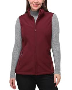 33,000ft Damen Softshell Full Zip Gilet Fleece Gefüttert Winddicht Weste Oberbekleidung Leichte Ärmellose Jacke für Laufen Wandern Golf, dunkelrot, 40 von 33,000ft