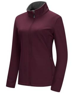 33,000ft Damen Softshell Jacke Wasserdicht Leichtes Fleece Gefüttert Übergangsjacke Warme Winterjacke Atmungsaktive Windbreaker zum Laufen Golf Wandern Weinrot XXL von 33,000ft