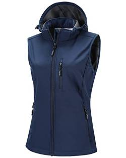 33,000ft Damen Softshell Westen mit Abnehmbare Kapuze Fleece Gefütterte Ärmellose Jacke Wasserdichte Winddichte Sportwesten Vest mit 5 Taschen für Reiten Laufen Wandern Blau XS von 33,000ft