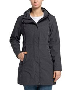 33,000ft Damen Softshelljacke Leichte Wasserdichte Regenjacke Lange Übergangsjacke Funktionsjacke Windjacke Atmungsaktive Softshellmantel mit Kapuze Regenmantel für Wandern Sporten, Dunkelgrau 2XL von 33,000ft