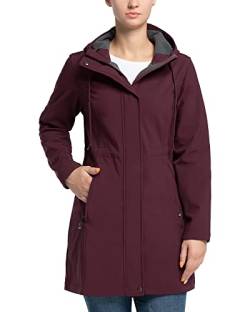 33,000ft Damen Softshelljacke Leichte Wasserdichte Regenjacke Lange Übergangsjacke Funktionsjacke Windjacke Atmungsaktive Softshellmantel mit Kapuze Regenmantel für Wandern Sporten, Weinrot M von 33,000ft