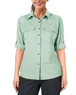 33,000ft Damen Wandershirts UPF50+ UV-Schutz Outdoor Shirt Schnelltrocknend Freizeithemd Langarm Funktionsshirt Angelshirt für Spaziergang Safari Reisen Golf, mintgrün, X-Large von 33,000ft