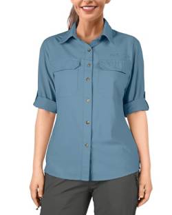 33,000ft Damen Wandershirts UPF50+ UV-Schutz Outdoor Shirt Schnelltrocknend Freizeithemd Langarm Funktionsshirt Angelshirt für Walking Safari Reisen Golf, stahlblau, X-Large von 33,000ft