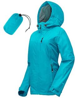 33,000ft Damen Wasserdicht Packbar Regenjacken Leicht Atmungsaktiv Windbreaker Regenmantel Outdoor Winddicht Laufen Golf Radjacke mit Kapuze, ozeanblau, 38 von 33,000ft