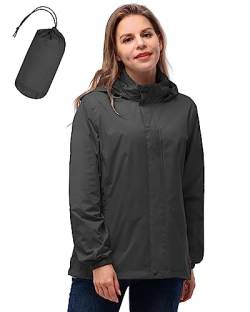 33,000ft Damen Wasserdichte Faltbar Regenjacke mit Kapuze, Leicht Atmungsaktive Windbreaker Jacke, Fahrradjacke für Frauen Fahrrad Sport Outdoorjacke von 33,000ft