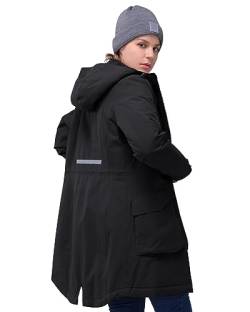 33,000ft Damen Wintermantel Lange Warme Winterjacke Parka Regenjacke Verdickene Funktionsjacke Mit Kapuze Übergangsjacke Outdoorjacke, Schwarz M von 33,000ft