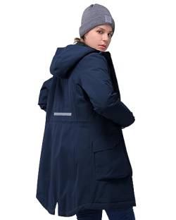 33,000ft Damen Wintermantel Lange Warme Winterjacke Parka Regenjacke Verdickene Funktionsjacke Mit Kapuze Übergangsjacke Outdoorjacke, Seemann Blau S von 33,000ft