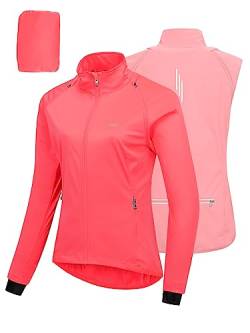 33,000ft Fahrradjacke Damen Wasserdicht Atmungsaktiv Sommer UV-Schutz Leicht Fahrradweste mit Abnehmbaren Ärmeln Fahrrad Reflektierend Regenjacke Frauen Rosa 2XL von 33,000ft