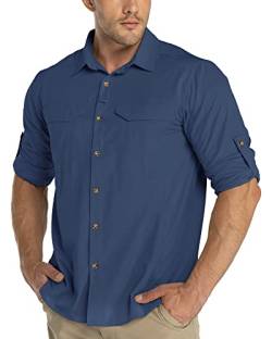 33,000ft Funktionshemd Herren UPF50+ UV-Schutz Langarm Hemd Atmungsaktiv Button-Down-Hemd Outdoor Sportliches Freizeithemd Angelhemd Für Männer Dunkelblau 3XL von 33,000ft