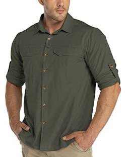 33,000ft Funktionshemd Herren UPF50+ UV-Schutz Langarm Hemd Atmungsaktiv Button-Down-Hemd Outdoor Sportliches Freizeithemd Angelhemd Für Männer Grün 4XL von 33,000ft