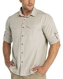 33,000ft Funktionshemd Herren UPF50+ UV-Schutz Langarm Hemd Atmungsaktiv Button-Down-Hemd Outdoor Sportliches Freizeithemd Angelhemd Für Männer Khaki 3XL von 33,000ft