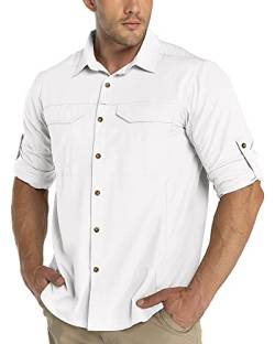 33,000ft Funktionshemd Herren UPF50+ UV-Schutz Langarm Hemd Atmungsaktiv Button-Down-Hemd Outdoor Sportliches Freizeithemd Angelhemd Für Männer Weiß 3XL von 33,000ft